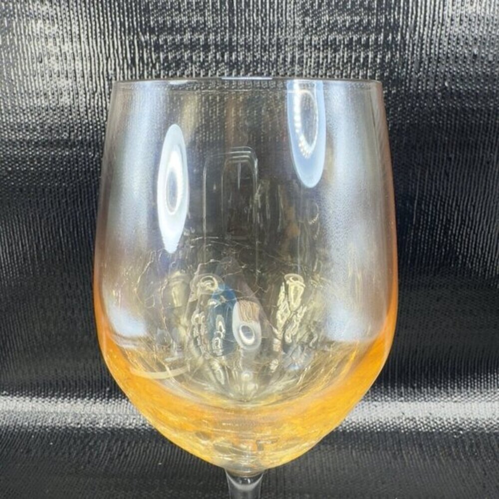 Pier 1 Crackle Glass Goblet Glasses Cups Stemware Gold Yellows Luster Finish VTG - Picture 12 of 13